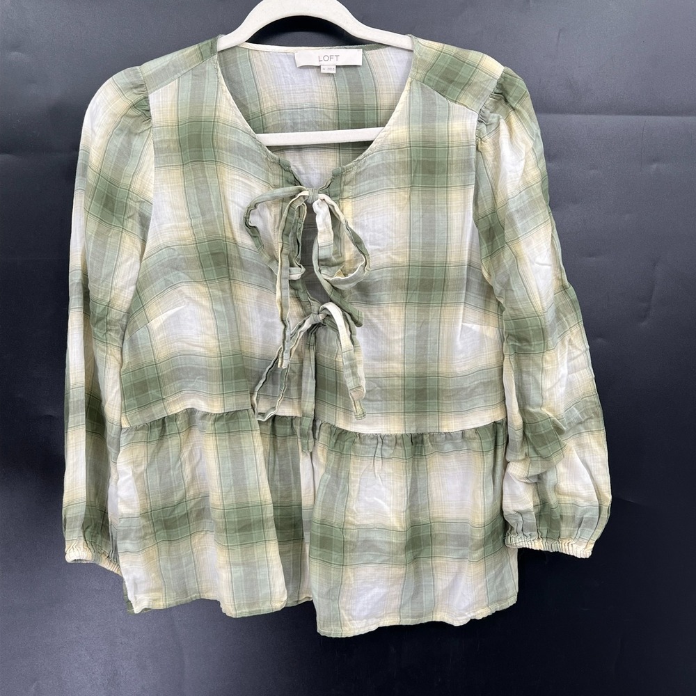LOFT plaid lighweight top Cottagecore Mori Kei Forest Girl grunge green M